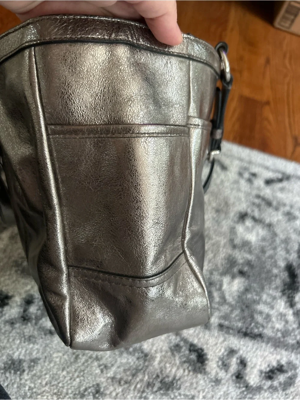 Coach Gallery Tote Metallic Pewter Leather Shoulder Bag F17721 East West